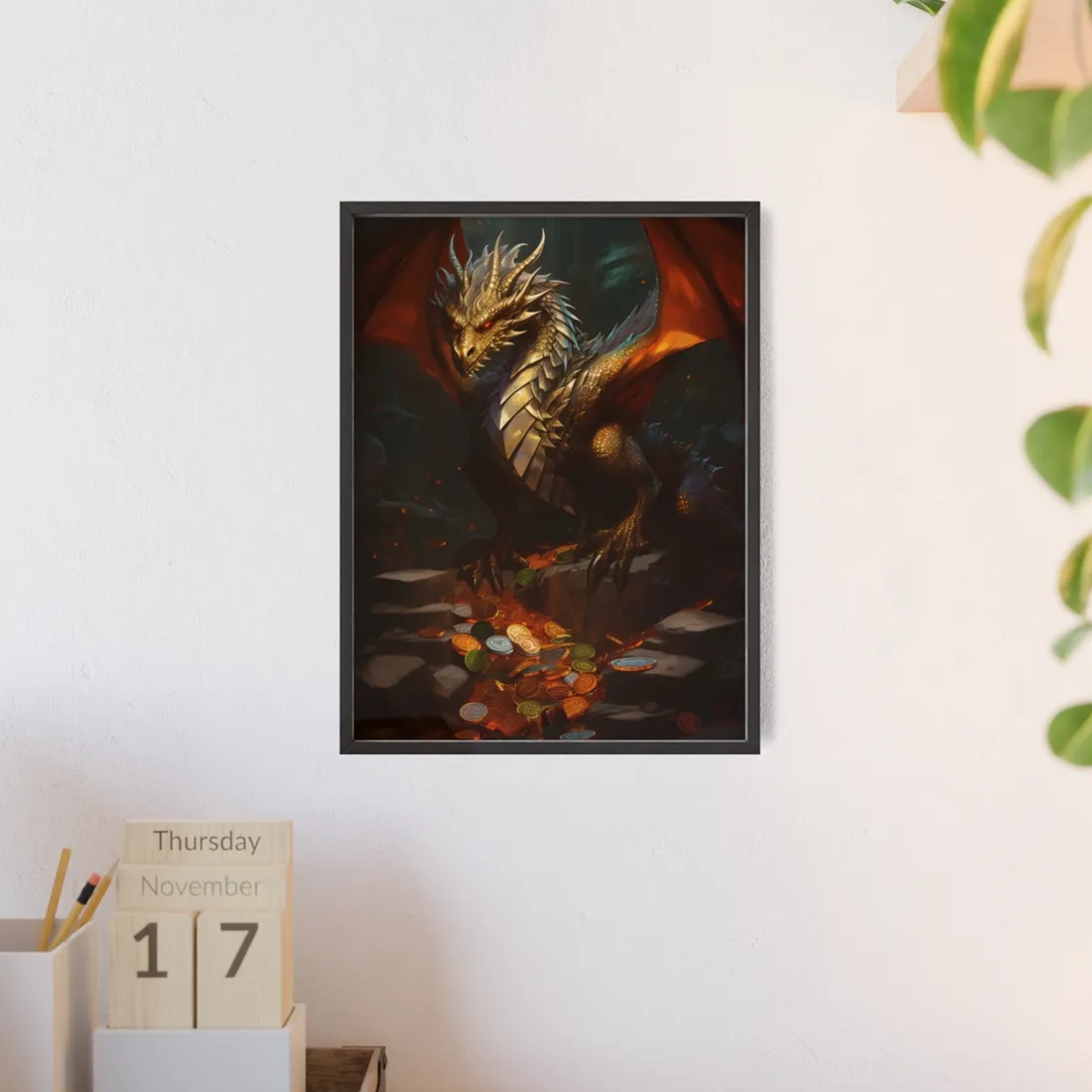 Ancient Fantasy Dragon Guard: Majestic Creature Art - Framed Poster