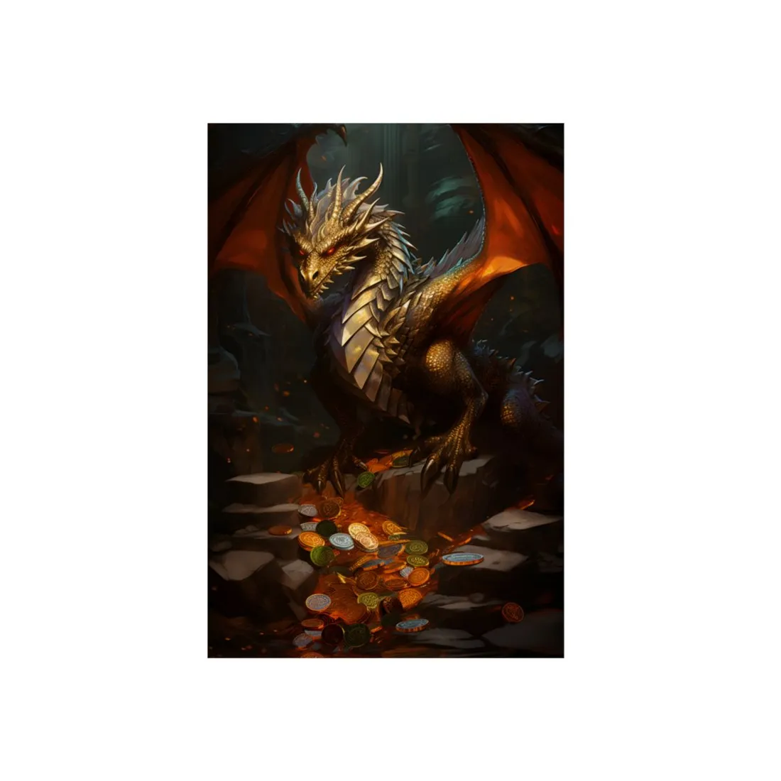 Ancient Fantasy Dragon Guard: Majestic Creature Art - Metal Poster