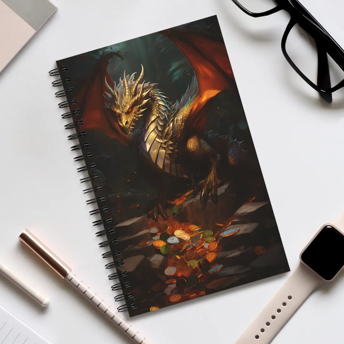 Ancient Fantasy Dragon Guard: Majestic Creature Art - Spiral Notebook