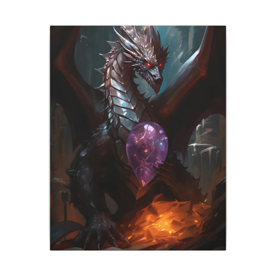Ancient Fantasy Dragon Guarding Lair: Mythical - Canvas