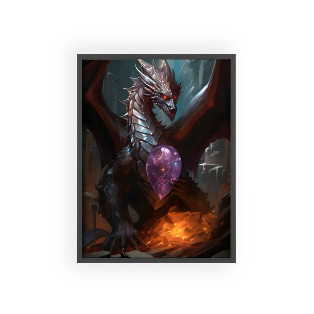 Ancient Fantasy Dragon Guarding Lair: Mythical - Framed Poster
