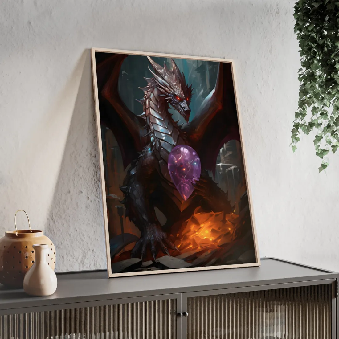 Ancient Fantasy Dragon Guarding Lair: Mythical - Framed Poster
