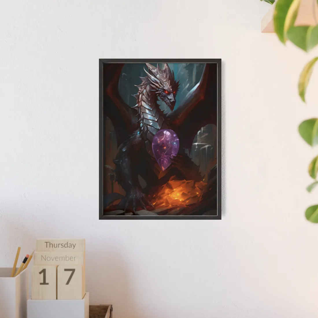 Ancient Fantasy Dragon Guarding Lair: Mythical - Framed Poster