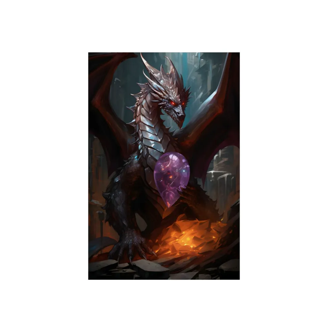 Ancient Fantasy Dragon Guarding Lair: Mythical - Metal Poster