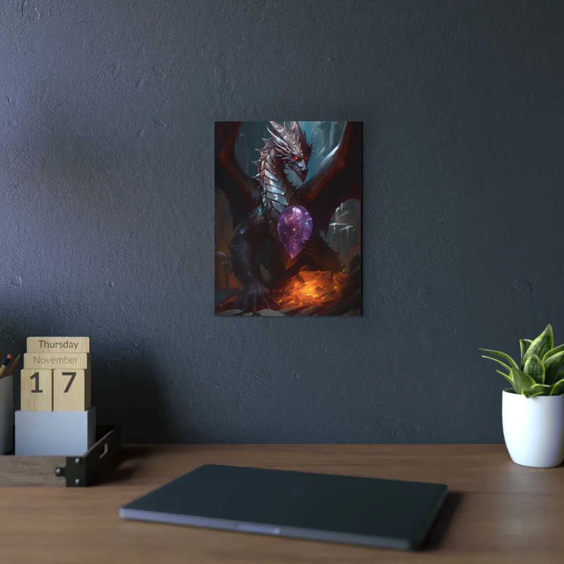 Ancient Fantasy Dragon Guarding Lair: Mythical - Metal Poster