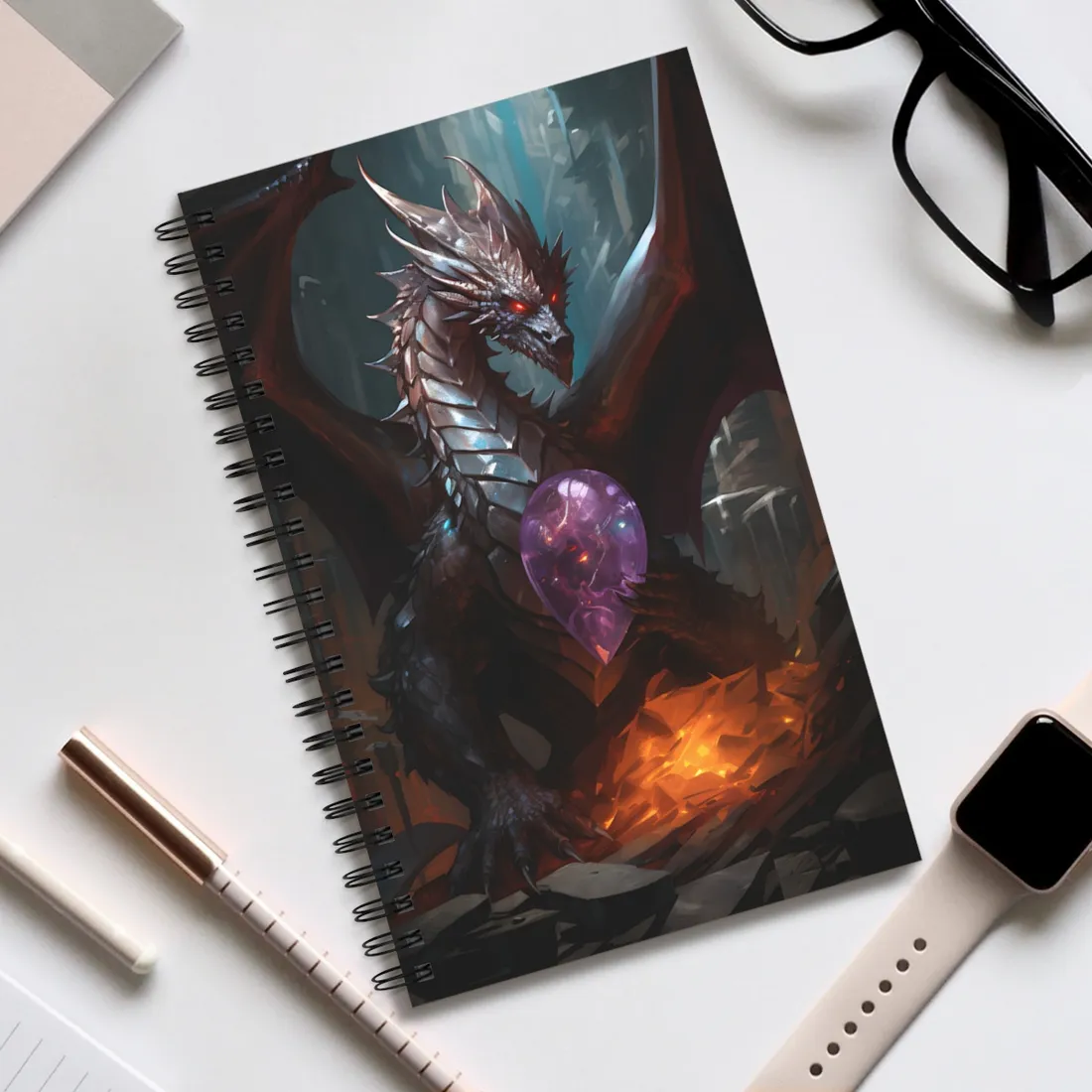 Ancient Fantasy Dragon Guarding Lair: Mythical - Spiral Notebook