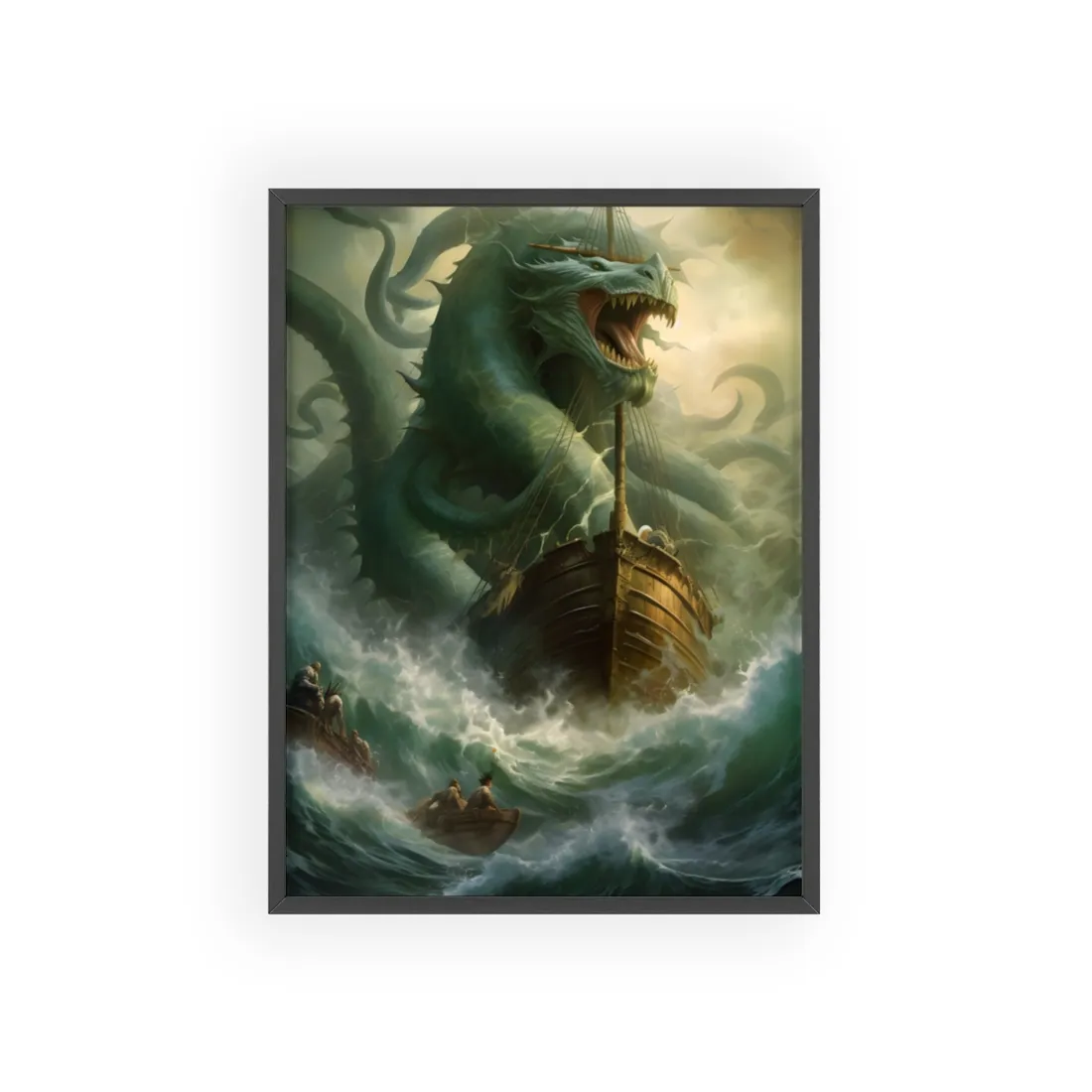 Ancient Mythical Sea Monsters: Prehistoric Marine Creature Art - Framed Poster