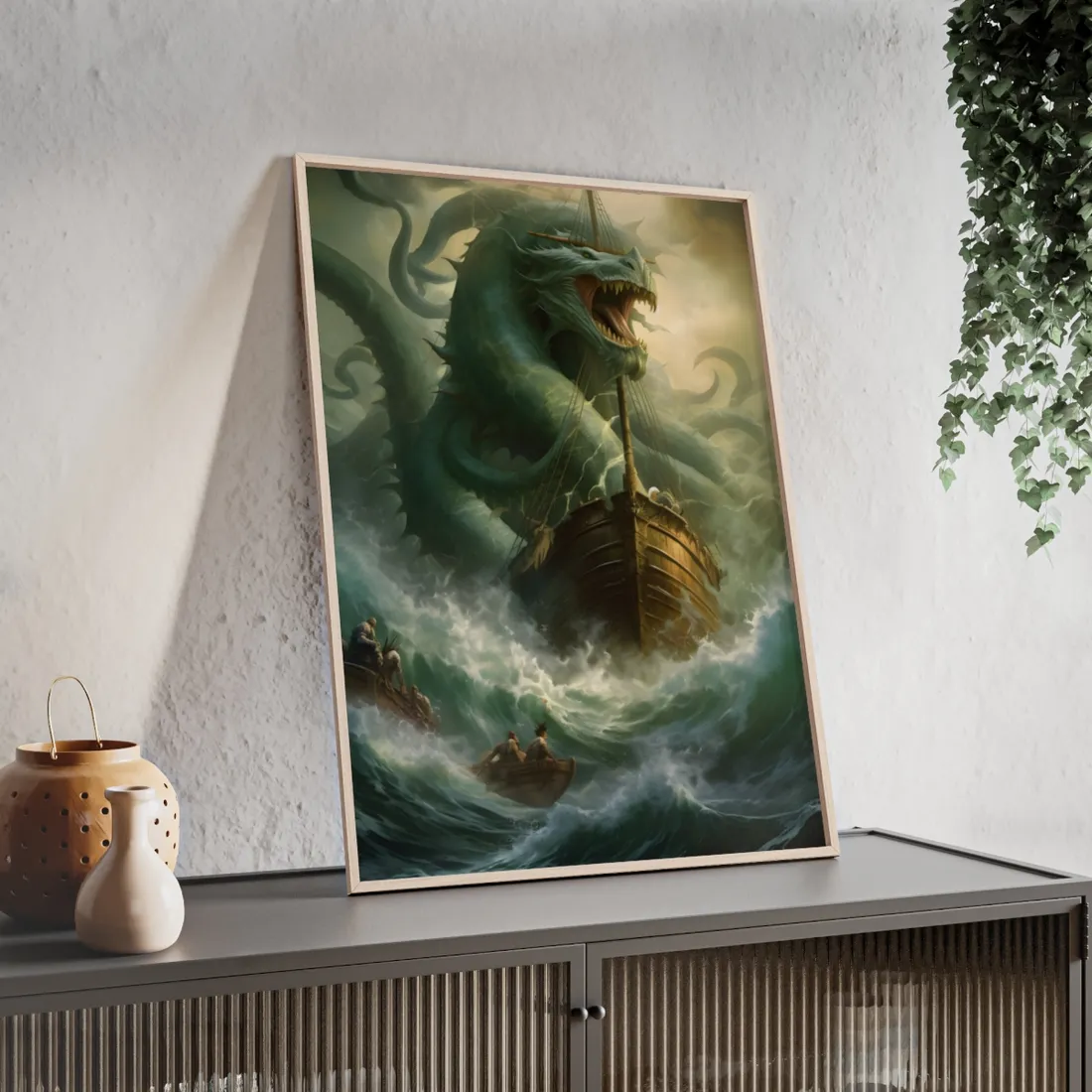 Ancient Mythical Sea Monsters: Prehistoric Marine Creature Art - Framed Poster
