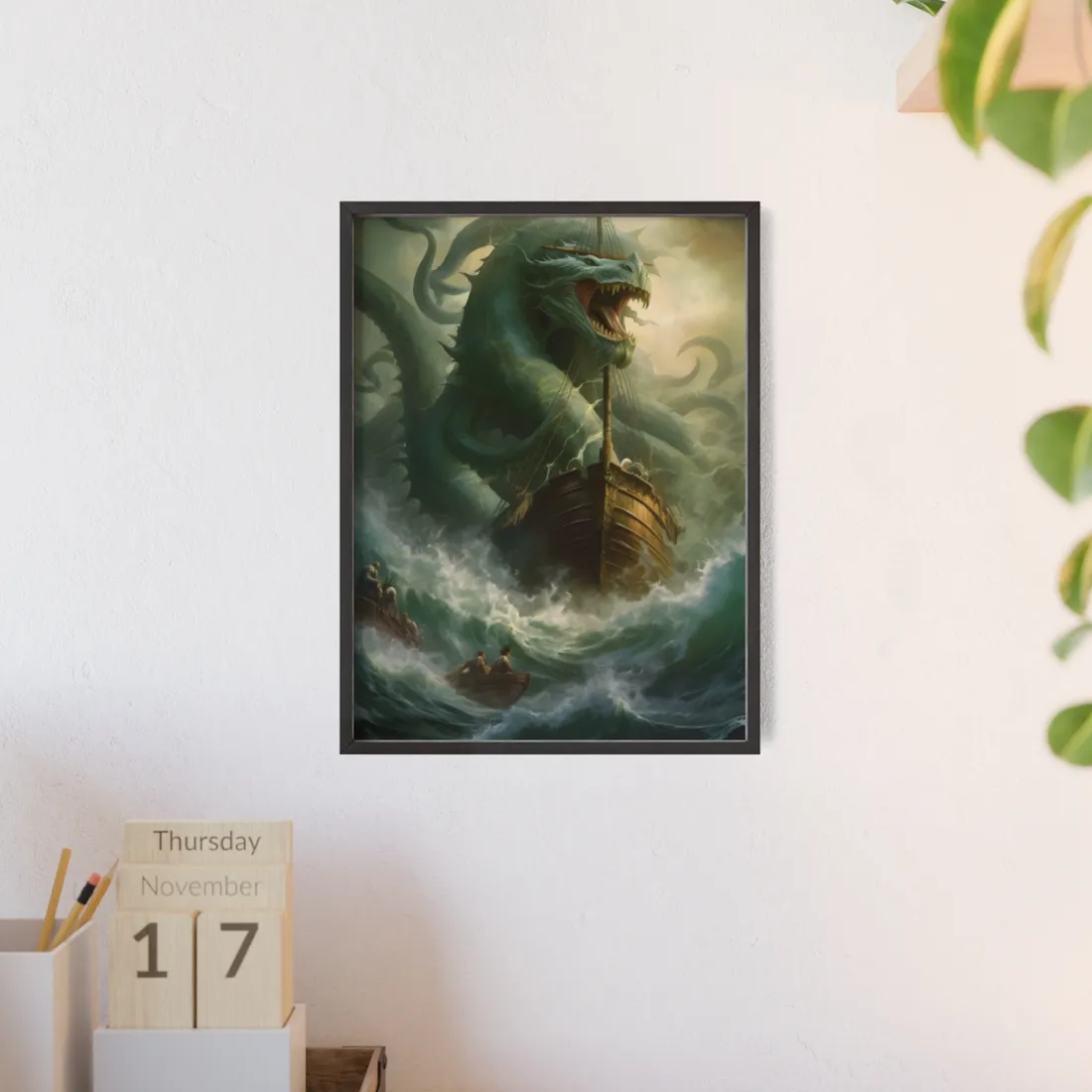 Ancient Mythical Sea Monsters: Prehistoric Marine Creature Art - Framed Poster