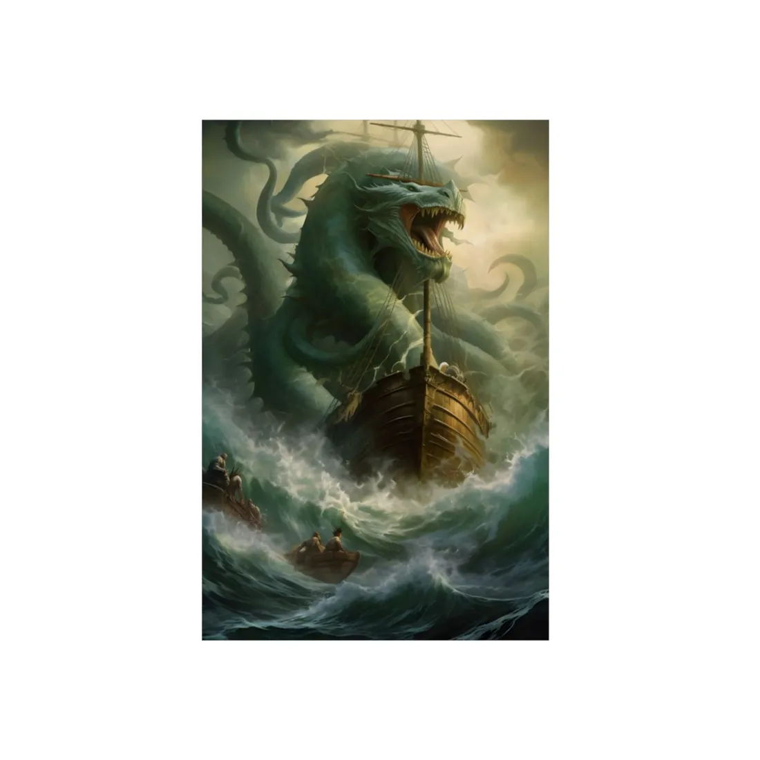 Ancient Mythical Sea Monsters: Prehistoric Marine Creature Art - Metal Poster