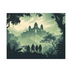 Jungle Temple with Silhouetted Figures Canvas Print
