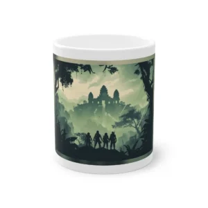 Jungle Temple with Silhouetted Figures Mug