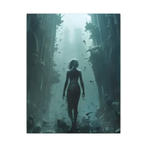 Woman Walking Through Underwater Ruins Canvas Print