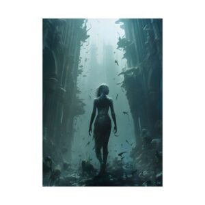 Woman Walking Through Underwater Ruins Poster