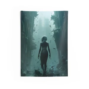 Woman Walking Through Underwater Ruins Wall Tapestry