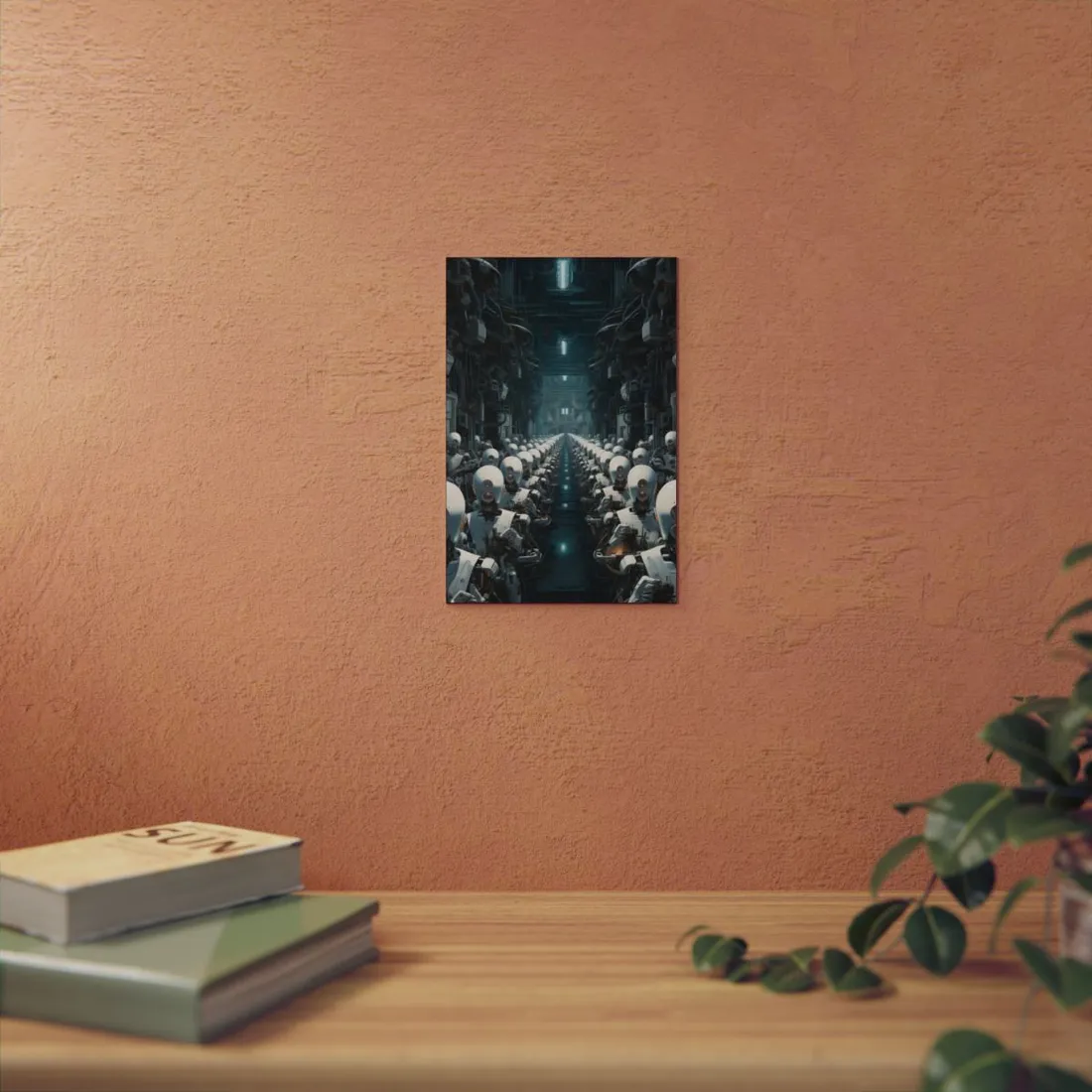 Android Assembly: Rows of Identical Robots - Metal Poster