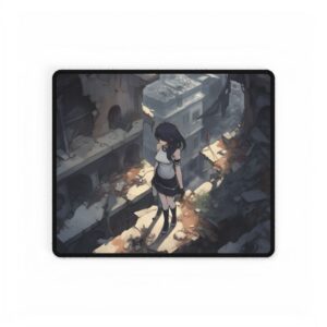 Girl on Ruined Rooftop Desk Mat