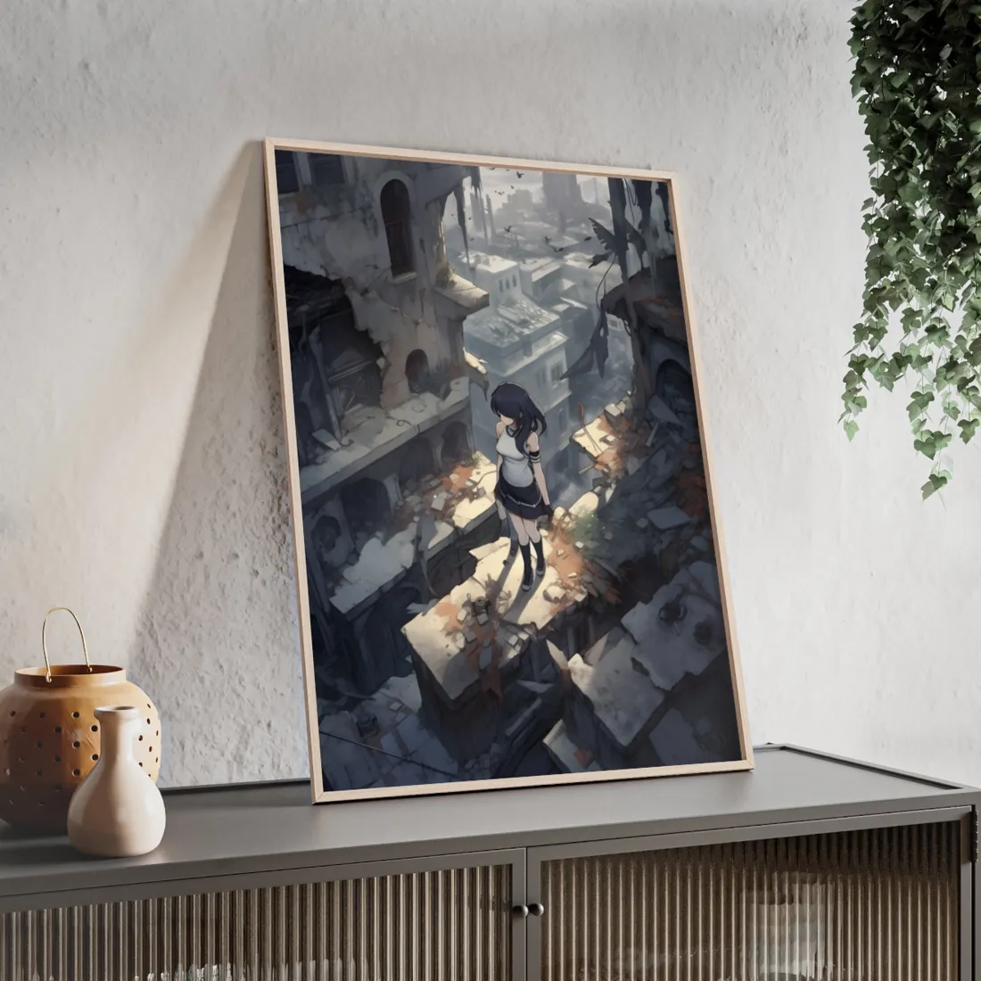 Anime Bird in Flight: Delicate Details in Mid-Air - Framed Poster