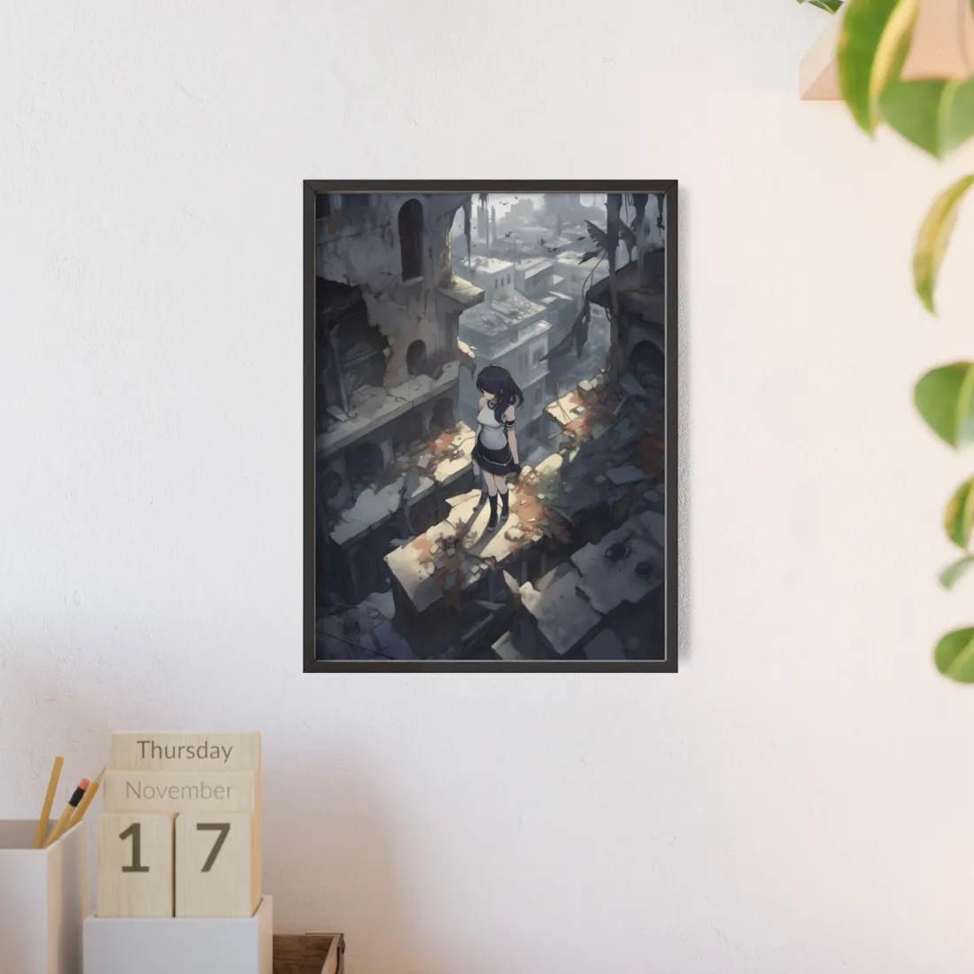 Anime Bird in Flight: Delicate Details in Mid-Air - Framed Poster