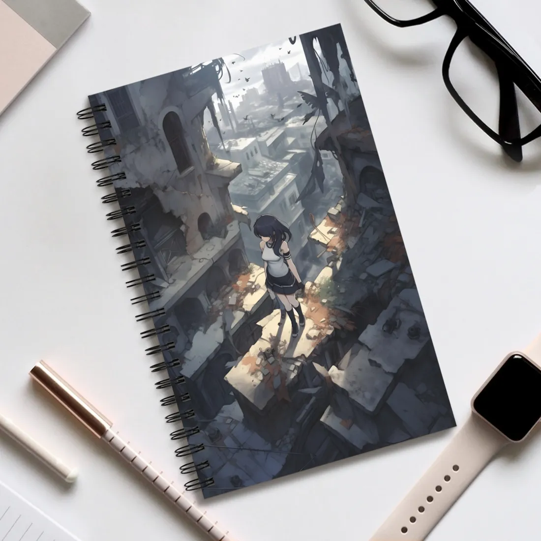 Anime Bird in Flight: Delicate Details in Mid-Air - Spiral Notebook