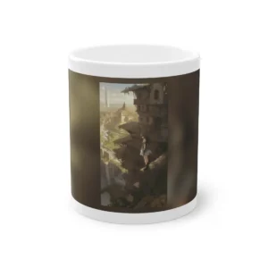 Anime Girl on Ruins Ledge: City Overlook Scene Mug