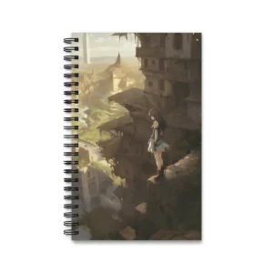 Anime Girl on Ruins Ledge: City Overlook Scene Spiral Notebook