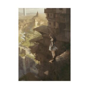 Girl Overlooking Valley Town Poster