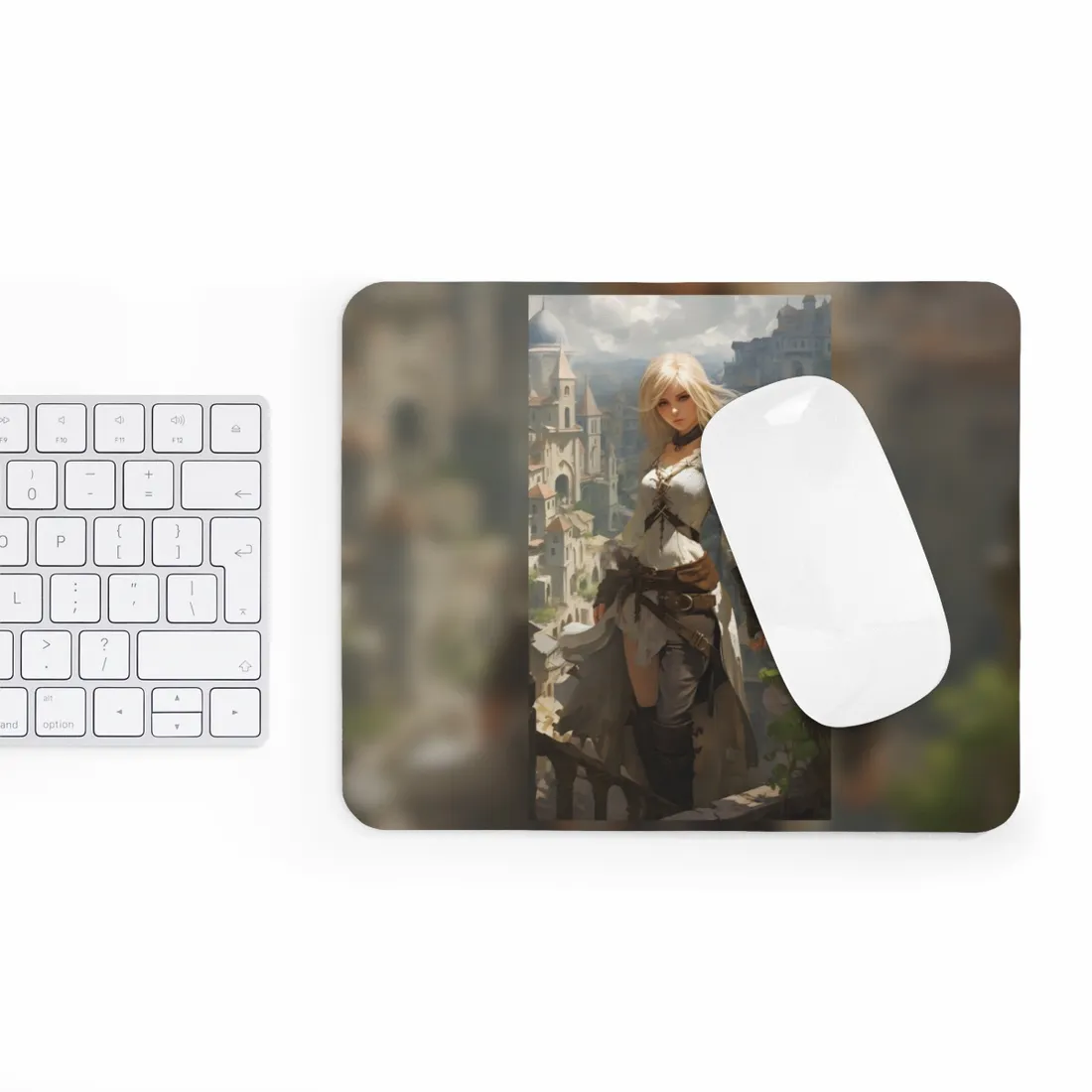 Anime Bird's Eye View Portrait: Blonde Beauty in Motion - Mouse Pad