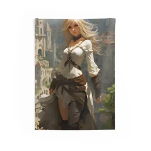 Blonde Woman Overlooking a Town Wall Tapestry