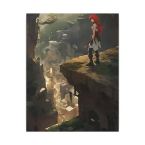 Girl Overlooking Cliffside Town Canvas Print