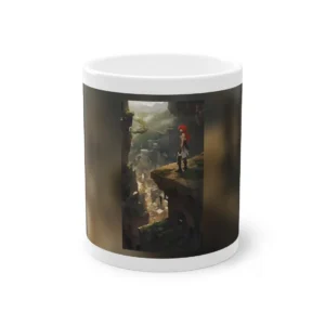 Girl Overlooking Cliffside Town Mug