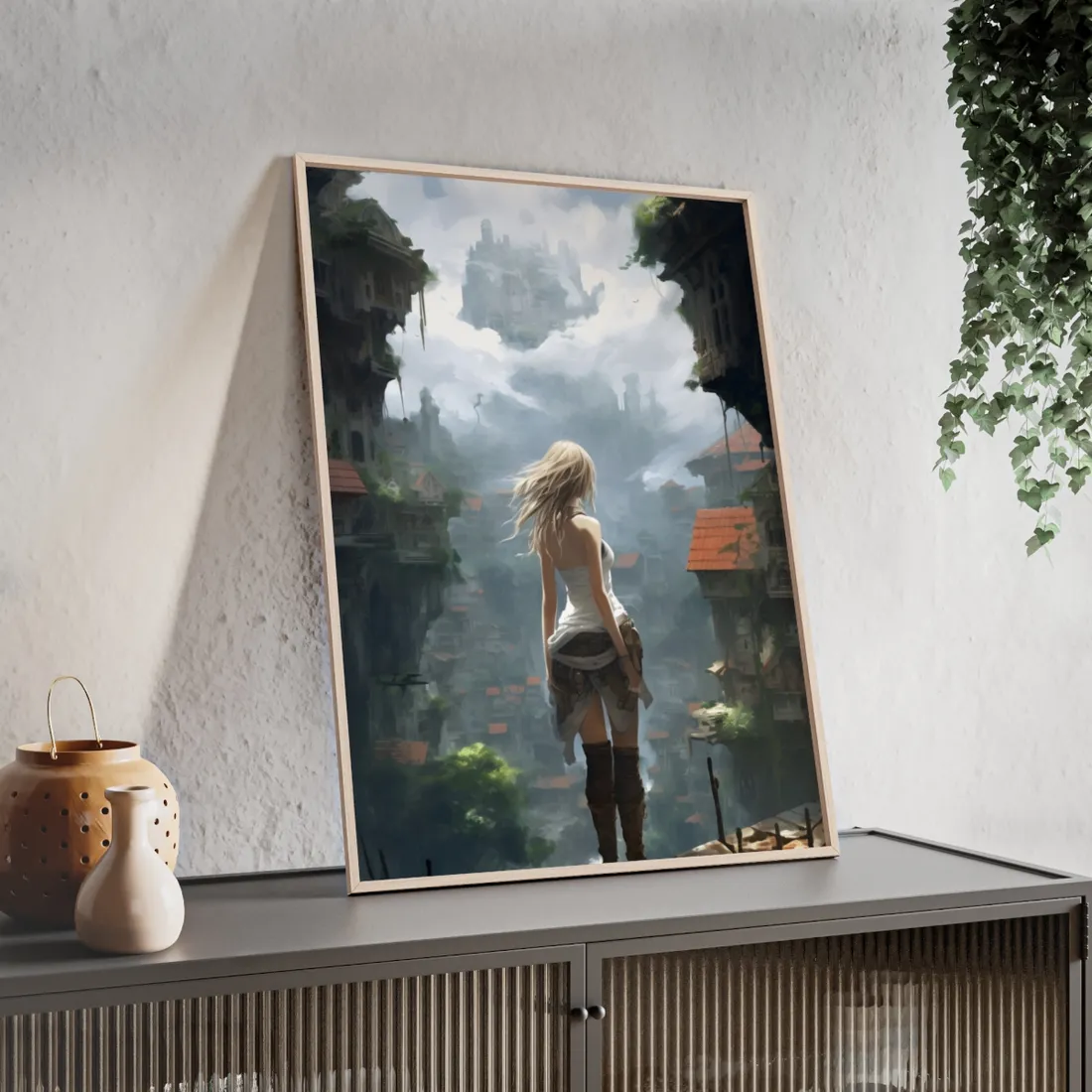 Anime Blonde Warrior: Birds in Flight - Framed Poster