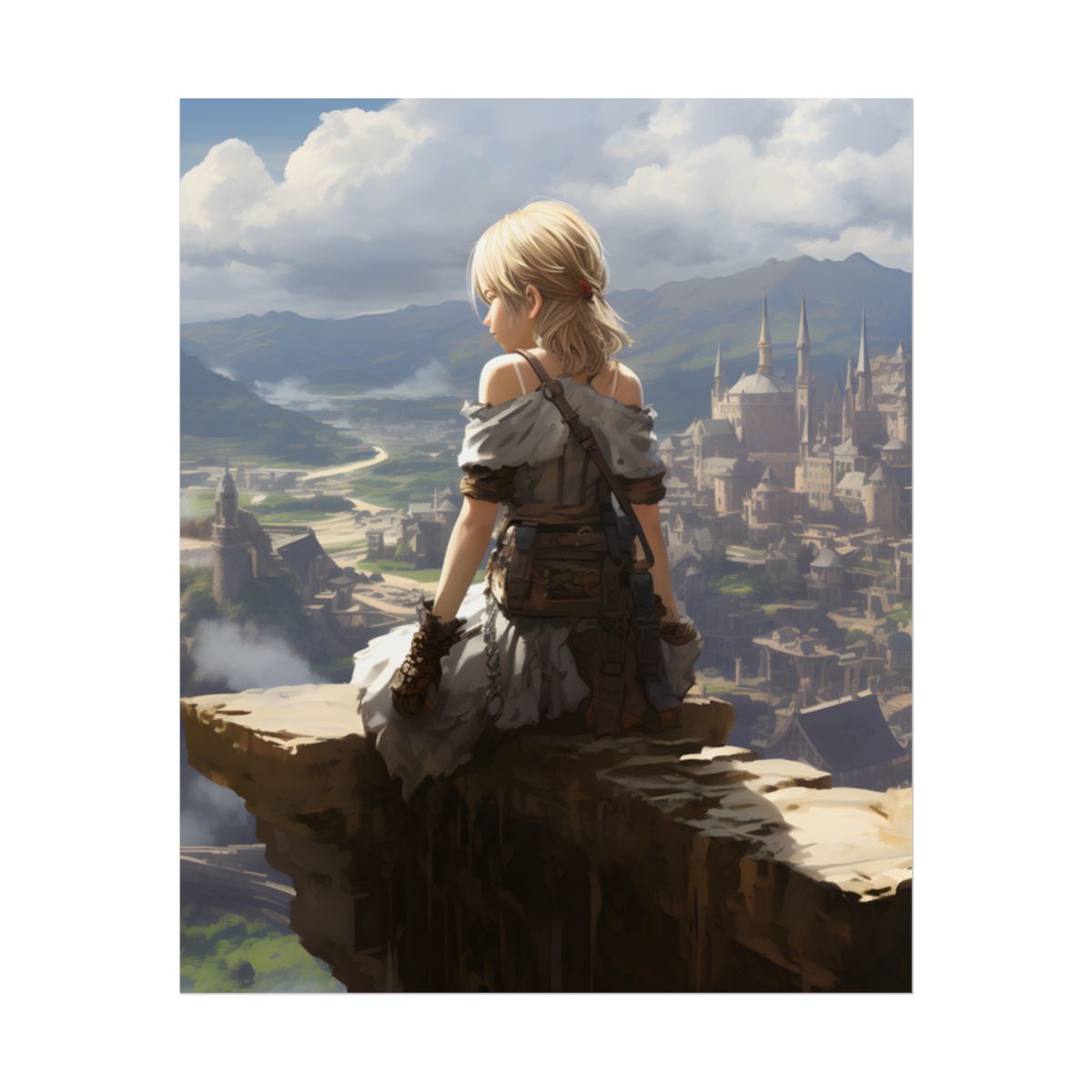 Anime Dreams: Flying Blonde Digital Artwork - Poster