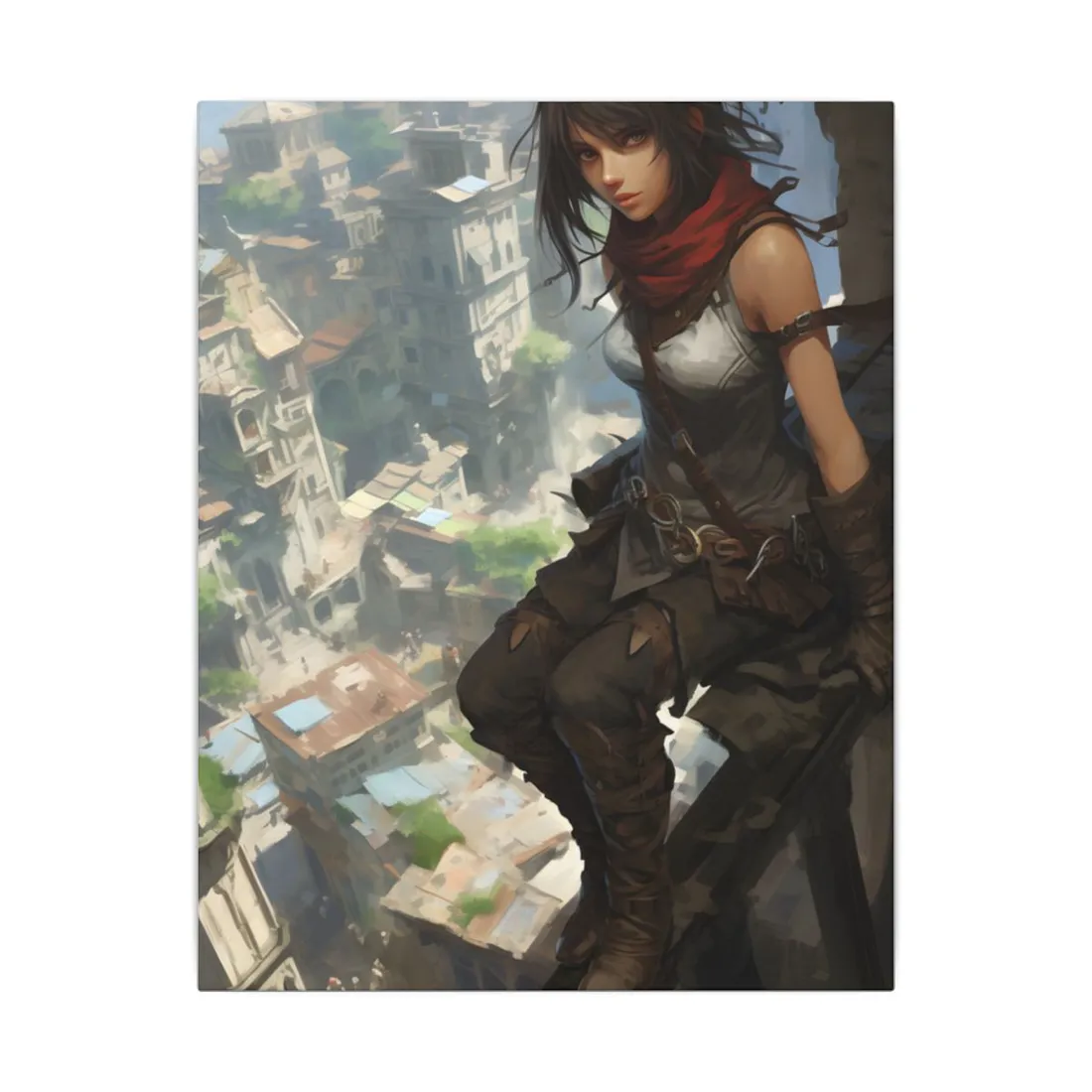 Anime Fantasy Bird's Eye View: White Feathers Digital Art - Canvas