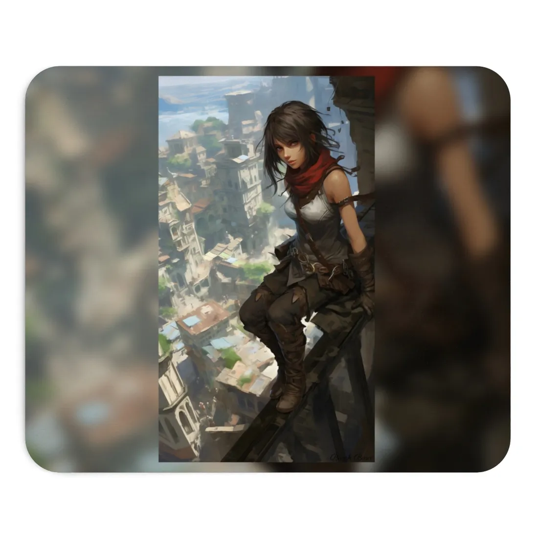 Anime Fantasy Bird's Eye View: White Feathers Digital Art - Mouse Pad