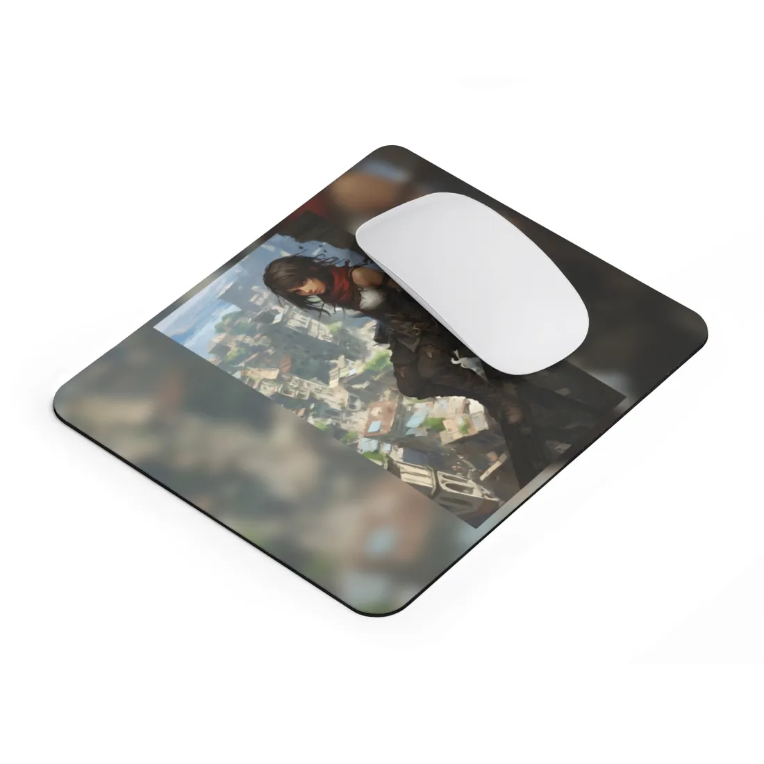 Anime Fantasy Bird's Eye View: White Feathers Digital Art - Mouse Pad