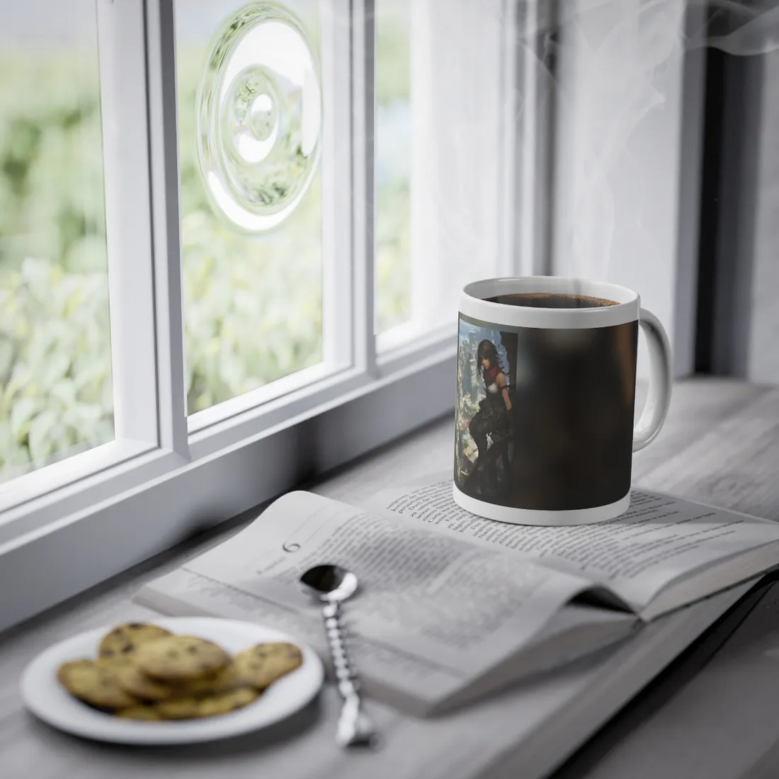 Anime Fantasy Bird's Eye View: White Feathers Digital Art - Mug