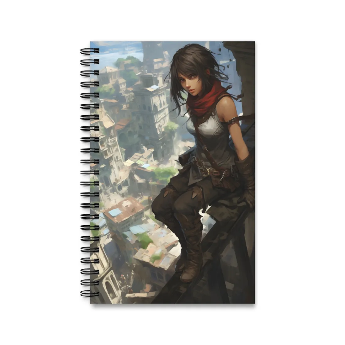 Anime Fantasy Bird's Eye View: White Feathers Digital Art - Spiral Notebook