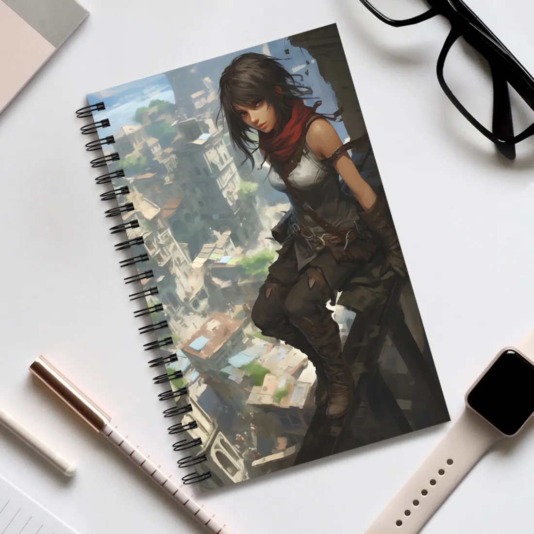 Anime Fantasy Bird's Eye View: White Feathers Digital Art - Spiral Notebook