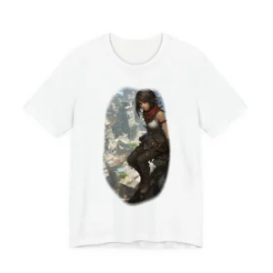 Anime Warrior Girl Perched Above Ancient City Ruins T-Shirt