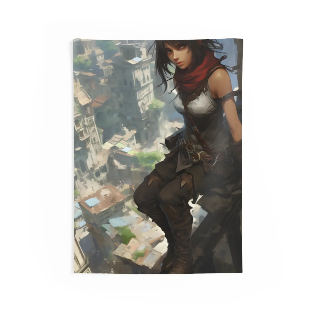 Anime Fantasy Bird's Eye View: White Feathers Digital Art - Wall Tapestry
