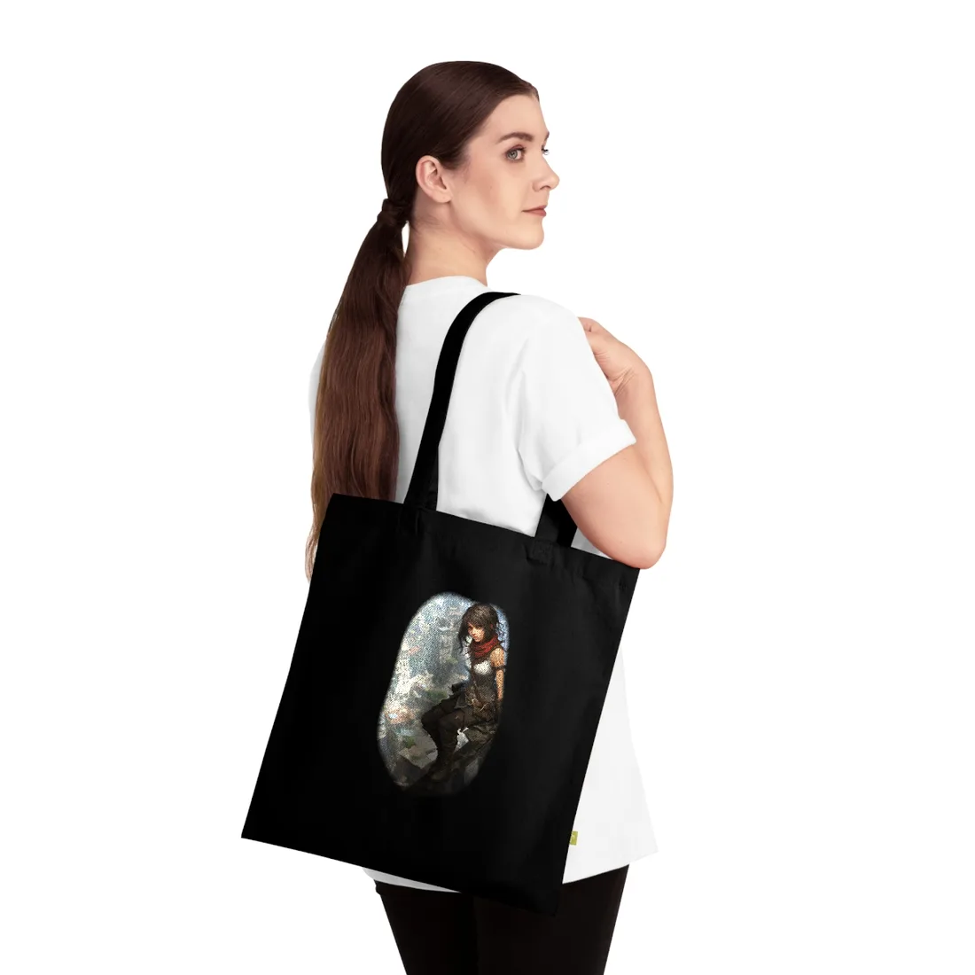 Anime Fantasy Bird's Eye View: White Feathers Digital Art Tote Bag - Tote Bag (Black)