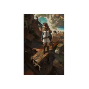 Girl Standing on Rooftop Metal Poster