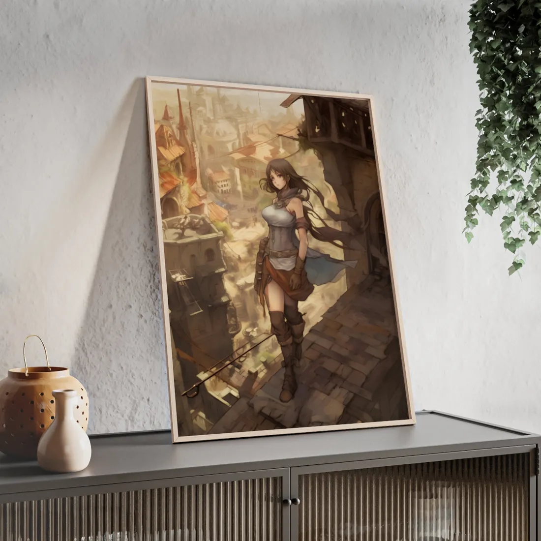 Anime Landscape Serenity: Peaceful Tree Scene - Framed Poster