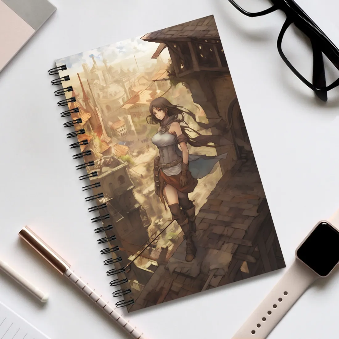 Anime Landscape Serenity: Peaceful Tree Scene - Spiral Notebook