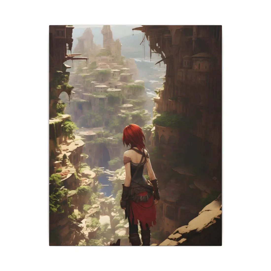 Anime Red Haired Female: Dramatic Bird's Eye View - Canvas