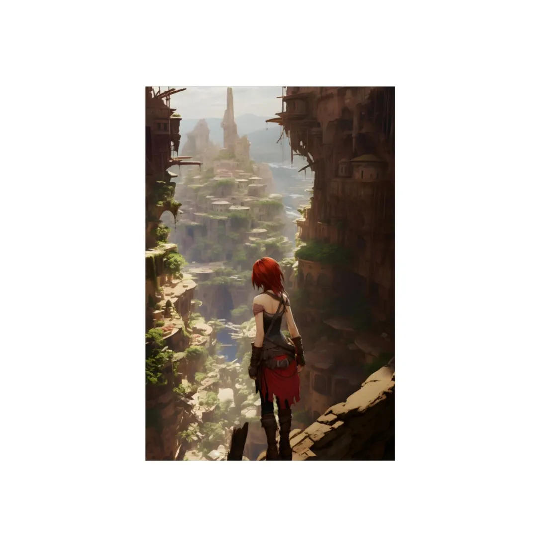 Anime Red Haired Female: Dramatic Bird's Eye View - Metal Poster
