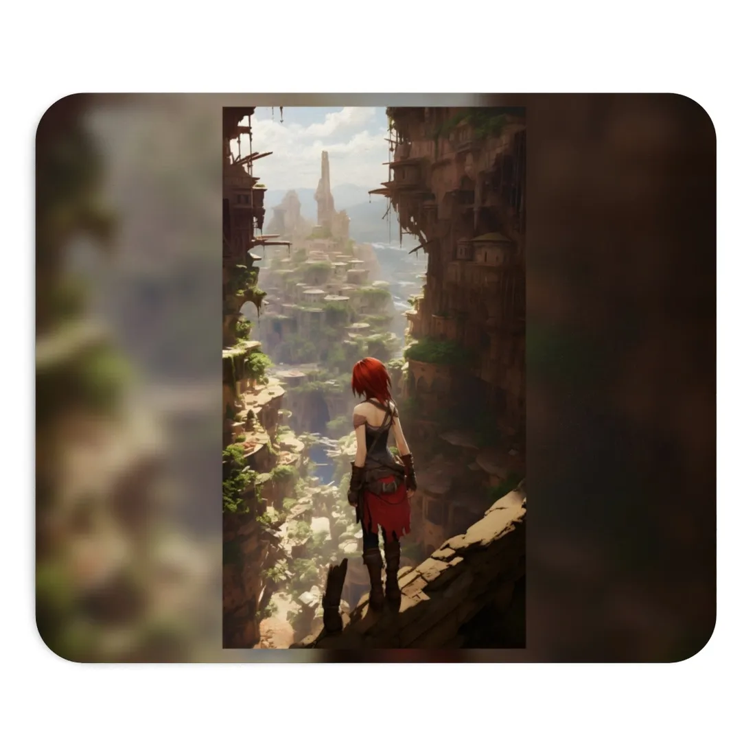 Anime Red Haired Female: Dramatic Bird's Eye View - Mouse Pad