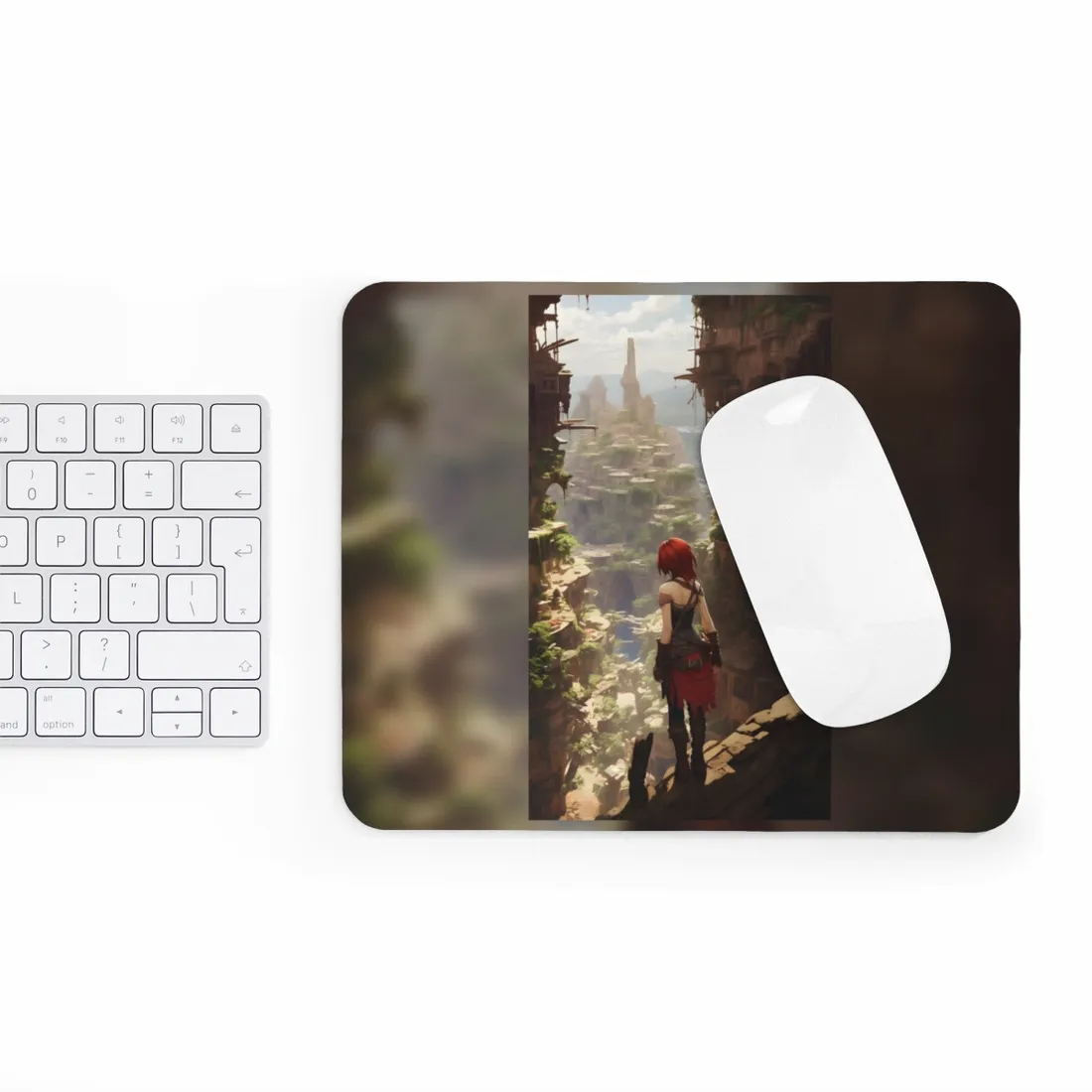 Anime Red Haired Female: Dramatic Bird's Eye View - Mouse Pad