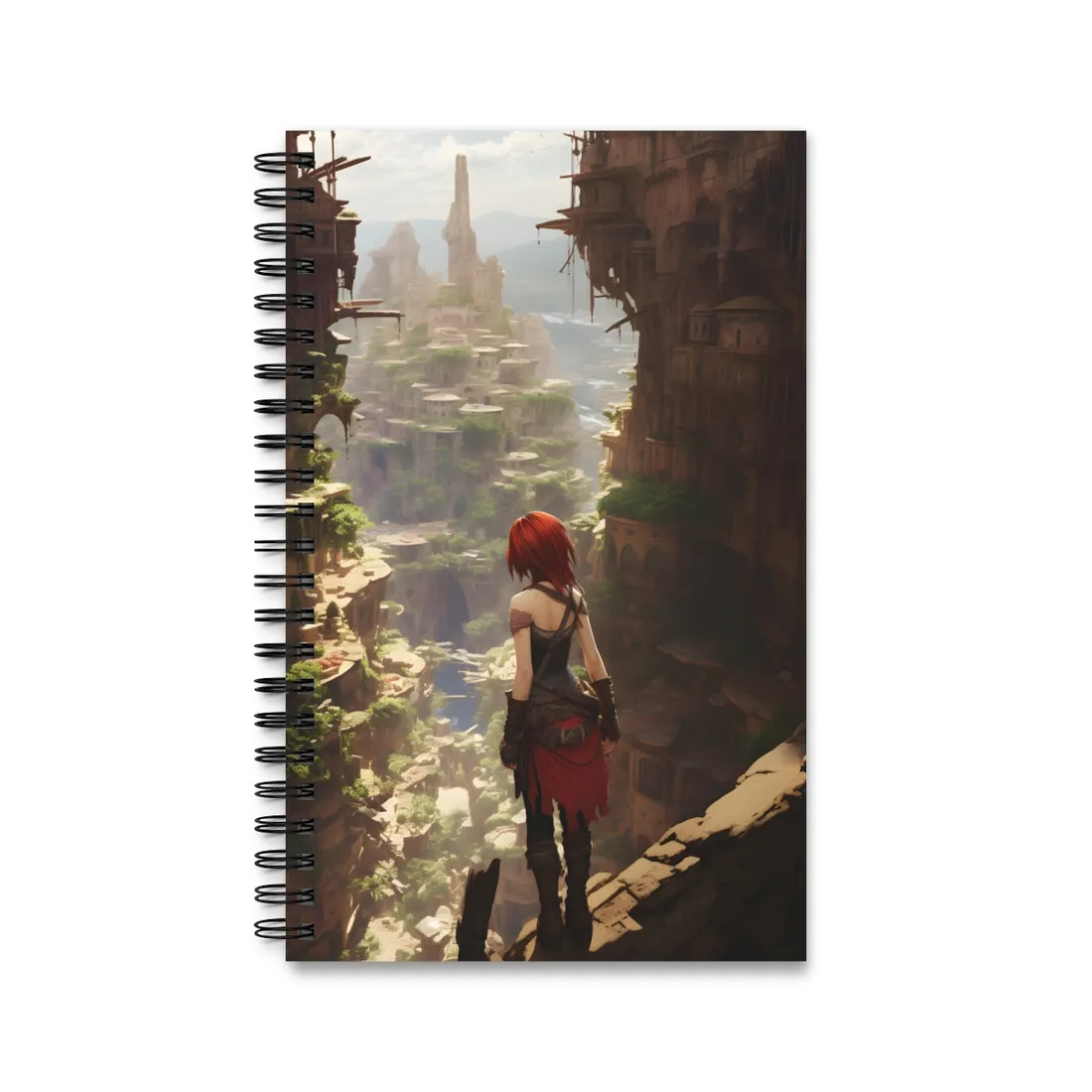 Anime Red Haired Female: Dramatic Bird's Eye View - Spiral Notebook